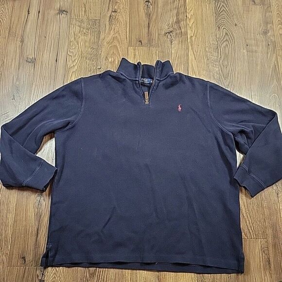 Polo Ralph Lauren Sweater Mens 2XL Blue 3/4 Zip Cotton Preppy Long Sleeve - Picture 1 of 7